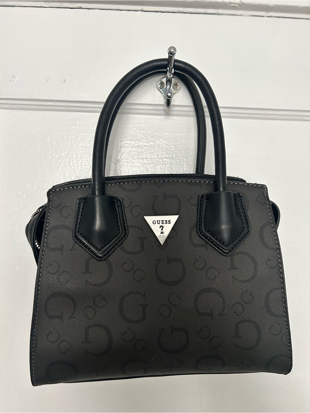 GUESS Black Dorval Logo Monogram Satchel